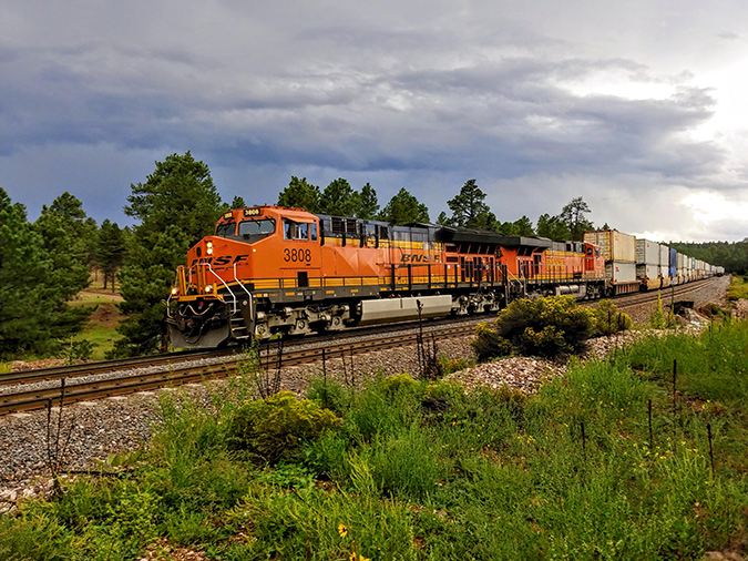 A BNSF intermodal train 