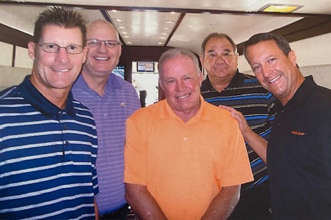 Pictured from left: Former BNSF executives Jeff Wright, Carl Ice, Jason’s father Danny Maxfield, Bob Lease and Greg Fox on Maxfield’s last day in 2012 Pictured from left: Former BNSF executives Jeff Wright, Carl Ice, Jason’s father Danny Maxfield, Bob Lease and Greg Fox on Maxfield’s last day in 2012