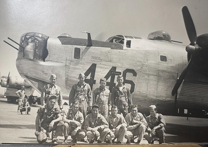 George McGinnis, lower row, second from left, with his flight crew in WWII