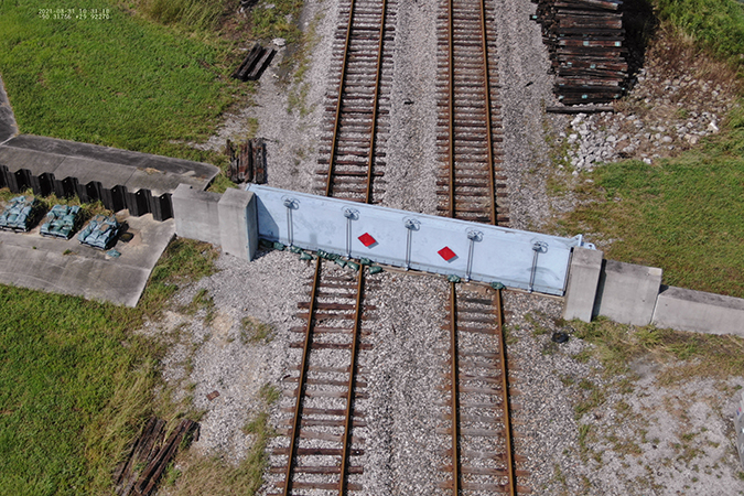 This flood gate over BNSF track was positioned in anticipation of Hurricane Ida by St. Charles Parish, which operates the gate.